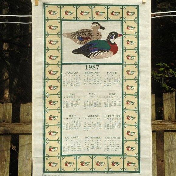 Vintage 1987 Mallard Duck Couple Calendar Tea Towel Birthday Anniversary Gift - Picture 2 of 6